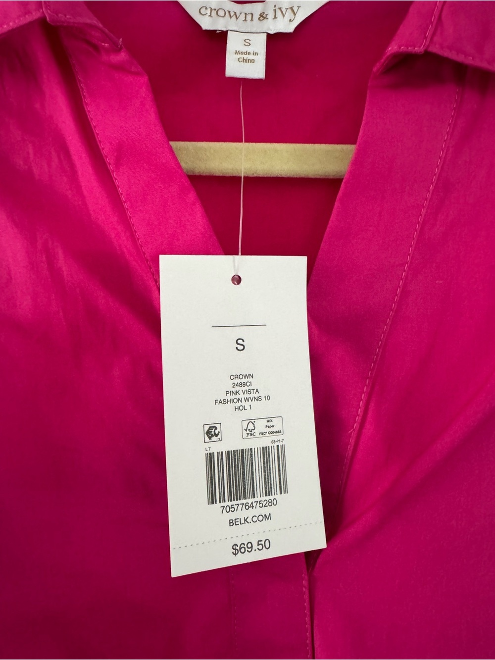 Crown & Ivy (NWT) Hot Pink V-Neck Shirt w/Pearl & Rhinestone Accents